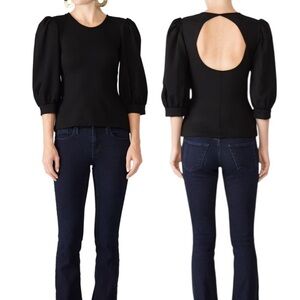 Amanda Uprichard Black Jilly Top Puff Sleeve Open Back Size XS
